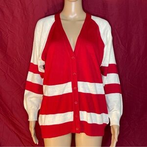 Vintage Eileen Red/White Striped Oversized Varsity Boyfriend Cardigan Small